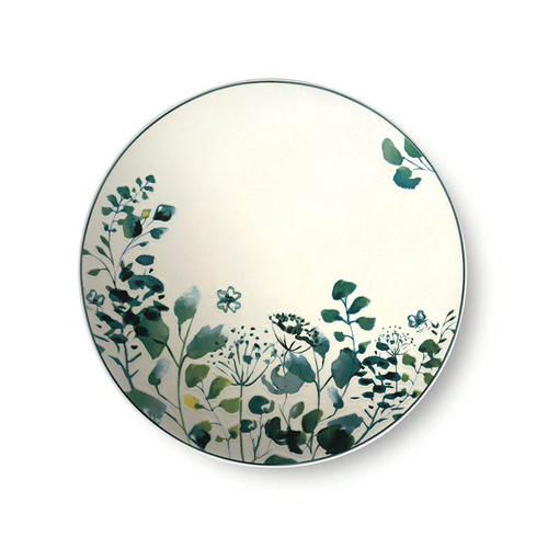 Visuel 1 du produit Assiette à dessert en grès Oxalis coloris blanc motif floral vert - Ø 21 cm