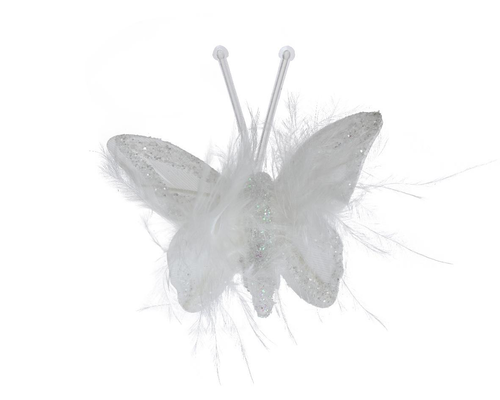 Visuel 1 du produit Papillon blanc en organdi avec paillettes sur clip - 5 x 3,5 cm