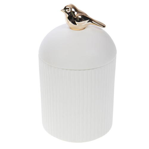 Visuel 1 du produit Boîte en céramique blanche avec oiseau doré Ofelia - 9 x 9,3 x 17 cm