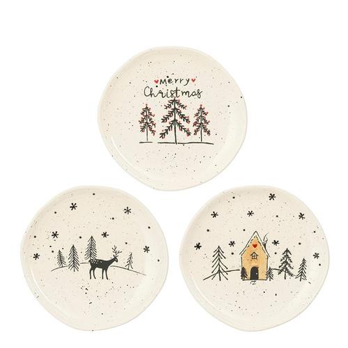 Visuel 1 du produit Assiette à dessert en grès blanc et décor de Noël Mateo