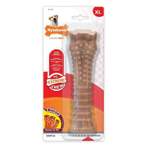 Visuel 1 du produit Jouet pour chien os bacon coloris marron en plastique Nylabone Taille XL