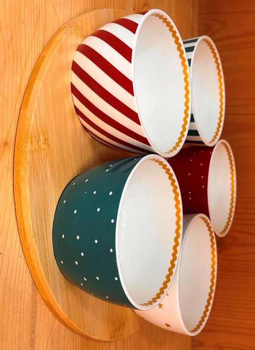 Visuel 1 du produit Plateau en bois avec 5 bols en porcelaine Rudolphe - 6 x 10 x 7 cm