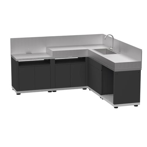 Visuel 1 du produit Cuisine d'angle 5 éléments avec crédence coloris gris et noir en acier électrozingué Le Marquier - 215 x 215 x 115 cm