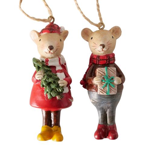 Visuel 1 du produit Pendentif de Noël souris rouge et verte Millie - 3 x 3 x 7 cm