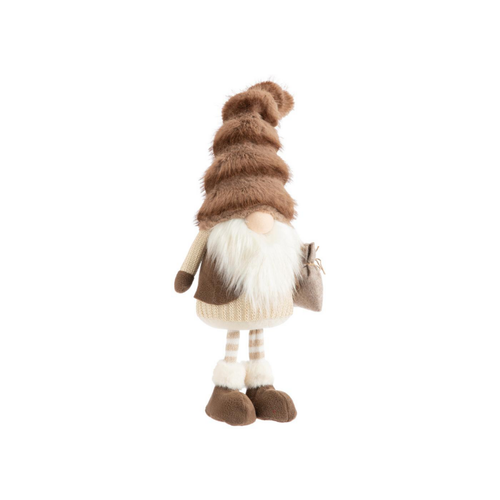 Visuel 1 du produit Gnome brun et beige debout avec bonnet fluffy petit modèle - 54 cm