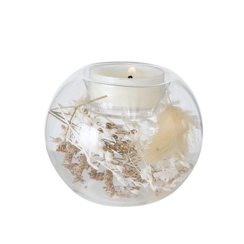 Visuel 3 du produit Bougeoir chauffe-plat en verre transparent avec fleurs séchées Helvin - Ø 8 x H 7 cm