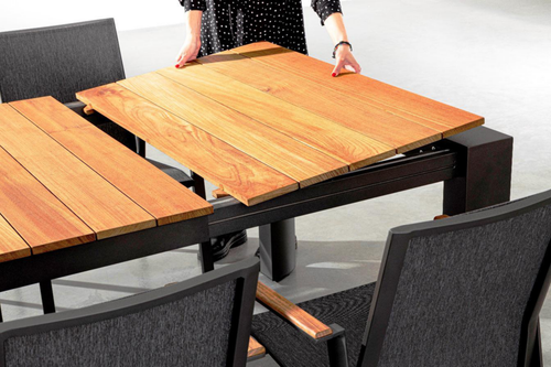 Visuel 5 du produit Table avec allonges Capucine coloris bois en aluminium et teck - 253/319/384 x 110 cm