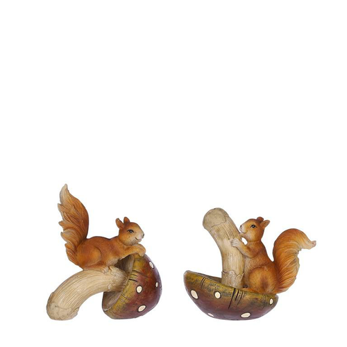 Visuel 1 du produit Écureuil marron en résine sur champignon renversé- 11,5 x 8 x 11,5 cm