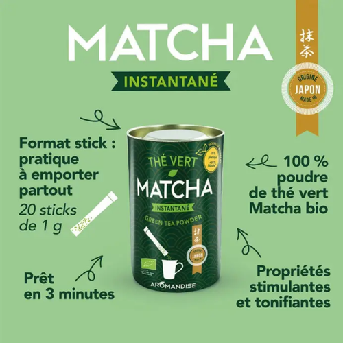 Visuel 3 du produit Thé vert matcha instantané bio Aromandise - les 20 sticks
