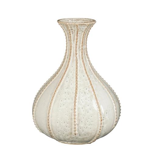 Visuel 1 du produit Vase en céramique blanc strié Stephanie grand modèle - Ø 26,5 x H 33,5 cm