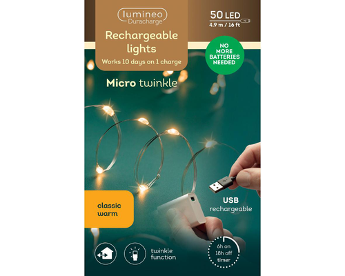Visuel 2 du produit Guirlande à 50 micro-LED blanc orangé sur câble argent pour extérieur - 4,9 m
