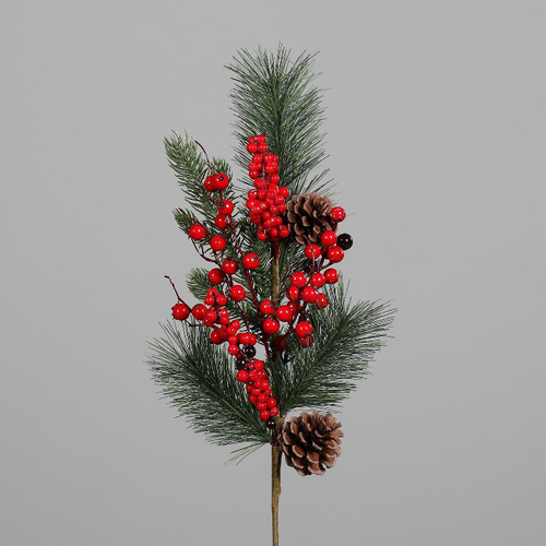 Visuel 1 du produit Branche artificielle de pin-sapin avec baies et cônes sur pique – 57 cm