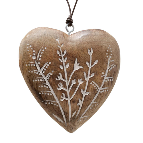 Visuel 1 du produit Pendentif décoratif cœur Fjona coloris marron en bois de manguier - 13 x 3 x 13 cm