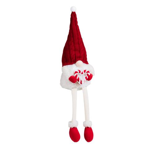 Visuel 1 du produit Peluche décorative de Noël gnome assis cœur et jambes flexibles en polyester coloris rouge et blanc - H 65 cm