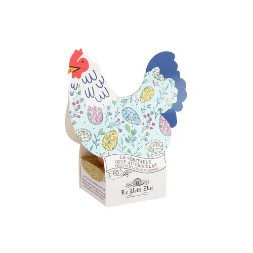 Visuel 4 du produit Véritable œuf coquille au chocolat praliné avec éclats de noisettes dans étui forme poule Le Petit Duc - 50 g