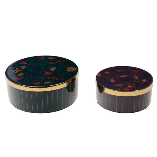 Visuel 1 du produit Boite en métal à motif et bordure or Aurore taille 2 - Ø 16 x H 7 cm