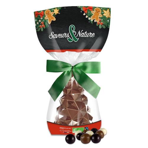 Visuel 1 du produit Sachet de sapins origami chocolat au lait et billes croustillantes bio Saveur et Nature - 130 g