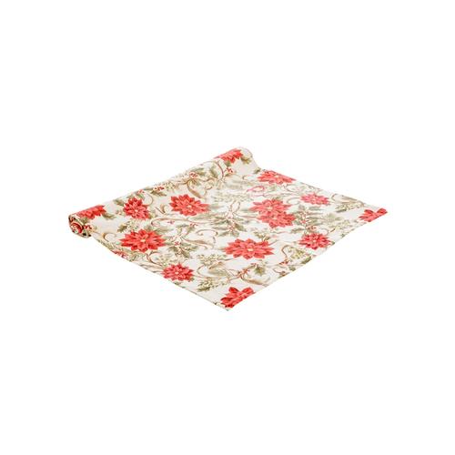 Visuel 1 du produit Chemin de table en coton et lin à fleurs beige et orange Sonate - 150 x 50 cm