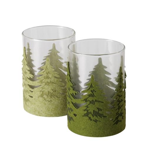 Visuel 1 du produit Photophore en verre avec décor en polyester vert forme sapin Foresty - Ø 8,5 x H 12 cm