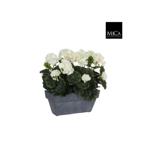 Visuel 1 du produit Géranium blanc plante artificielle en jardinière Slate grise 30x13x40 cm