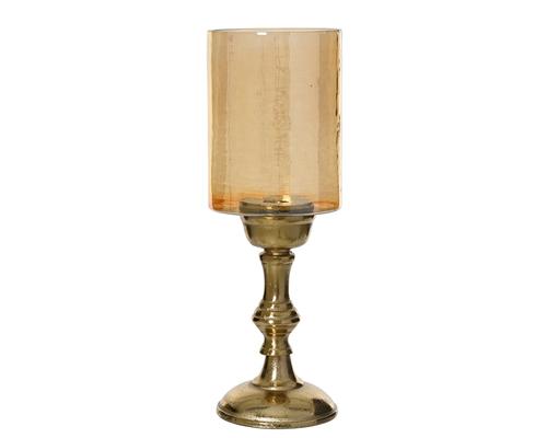 Visuel 1 du produit Photophore sur pied en aluminium or et verre ambre - Ø 11 x H 33 cm