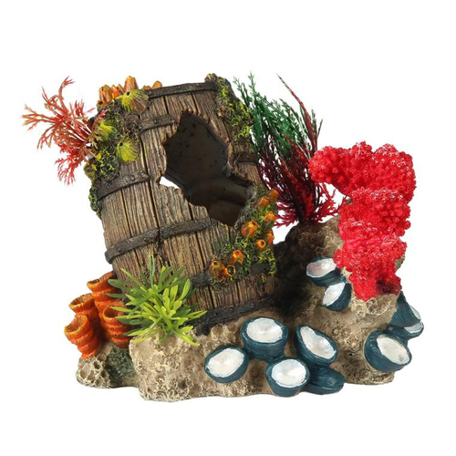 Visuel 1 du produit Décor d'aquarium Artefact englouti 2 coloris multicolore en résine de polyester - 15,3 x 11,6 x 13,7 cm