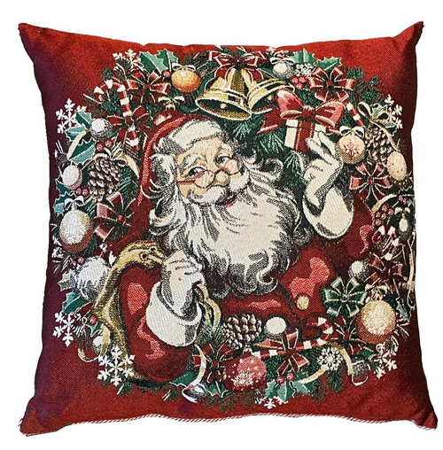 Visuel 1 du produit Coussin carré rouge en PE/coton à motif Père Noël Claus - 45 x 45 cm