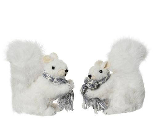 Visuel 1 du produit Écureuil en polyester blanc avec écharpe - 13 x 7 x 15 cm