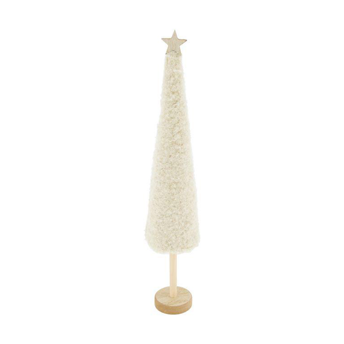 Visuel 1 du produit Arbre de Noël sur pied avec tissu blanc cassé Teddy - Ø 7 x H 37 cm
