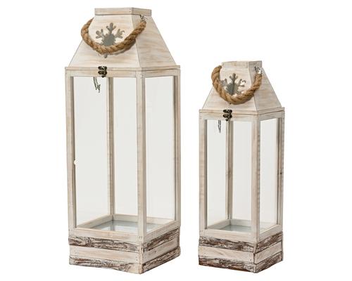 Visuel 1 du produit Lanterne en bois blanchi blanc flocon petit modèle - 18 x 18 x 58,5 cm