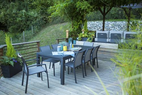 Visuel 3 du produit Fauteuil de jardin coloris gris en aluminium et textilène Carlina - 63 x 56 x 86,5 cm