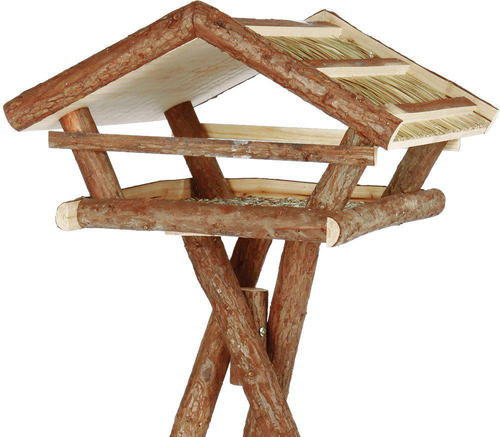 Visuel 2 du produit Mangeoire sur pied en bois naturel avec toit Trixie - 48 x 27 x 46/130 cm