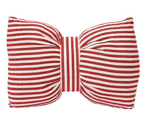 Visuel 1 du produit Coussin en polyester forme nœud rayé rouge et blanc - 60 x 40 cm