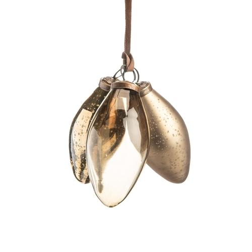 Visuel 1 du produit Ensemble de 3 suspensions forme goutte en verre brun transparent et métal - 10,5 x 5,5 cm