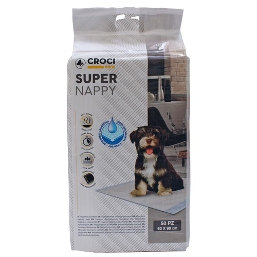 Visuel 1 du produit Lot de 50 tapis hygiéniques pour chien super nappy au charbon actif 50 pièces Crocy - 90 x 60 cm
