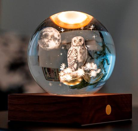 Visuel 1 du produit Boule en cristal et verre design Chouette & lune - Ø 8 x H 12 cm