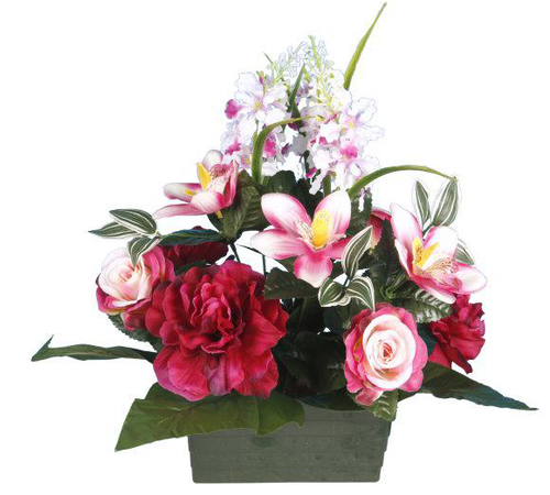 Visuel 1 du produit Jardinière de fleurs artificielles Lupins Pivoine Rosette et Orchidées Riviera