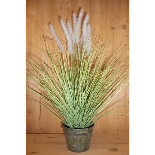 Visuel 1 du produit Graminée Jonc artificiel pot zinc 80x45,5x15 cm
