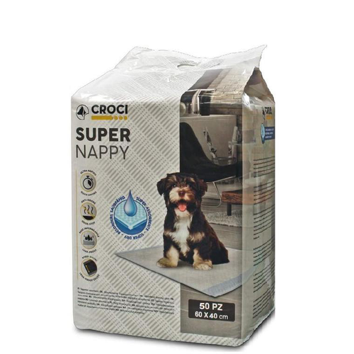 Visuel 1 du produit Lot de 50 tapis hygiéniques pour chien super nappy au charbon actif Crocy - 60 x 40 cm