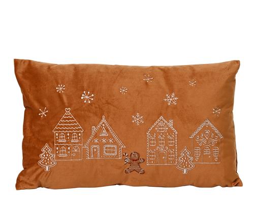 Visuel 1 du produit Coussin rectangulaire forme biscuit en polyester brun - 50 x 30 cm