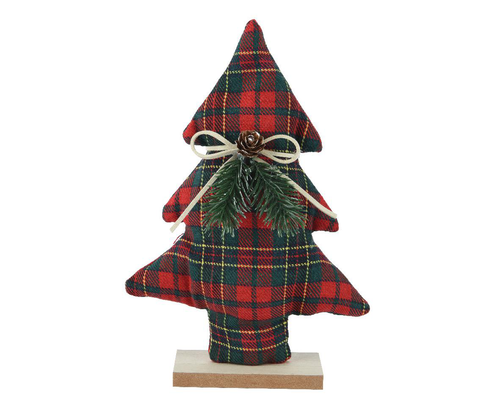 Visuel 1 du produit Sapin décoratif en polyester écossais rouge et vert - 5 x 15 x 22 cm
