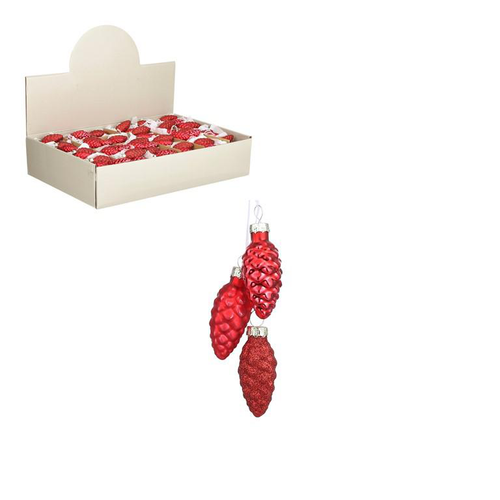 Visuel 1 du produit Décoration à suspendre 3 pommes de pin rouges - Ø 3 x H 6 cm