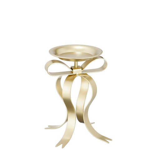 Visuel 1 du produit Bougeoir coloris or champagne avec pieds forme ruban noué - 17 x 14 x 20 cm