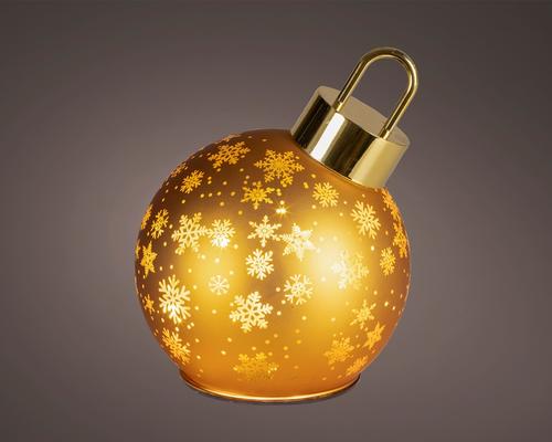 Visuel 1 du produit Boule de Noël animée à poser en verre doré à LED blanc chaud - Ø 14 cm
