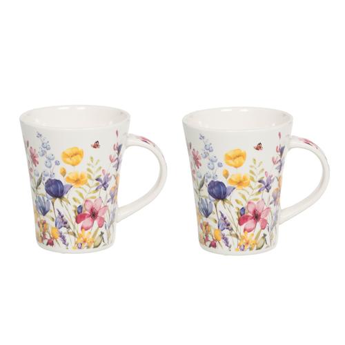 Visuel 1 du produit Coffret de 2 mugs 39 cl en porcelaine à fleurs multicolores Maia - Ø 9 x H 11 cm