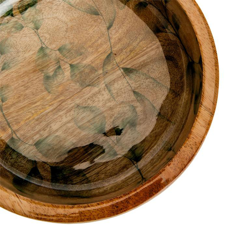 Visuel 2 du produit Coupe en bois de manguier à décor de feuillage vert - Ø 20 x H 5 cm