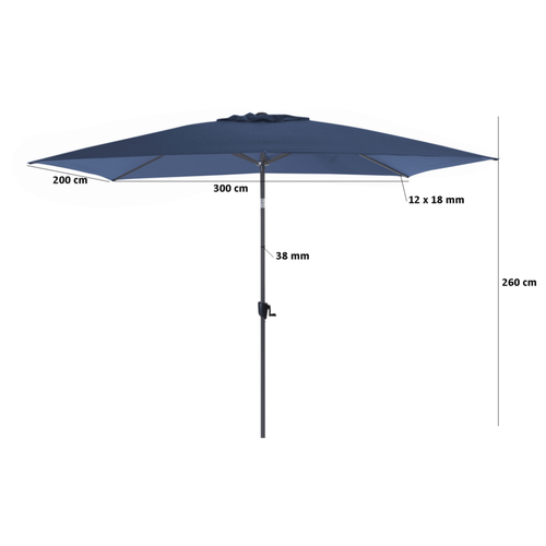 Visuel 2 du produit Parasol gris et bleu à manivelle inclinable Proloisirs - 3 x 2 m