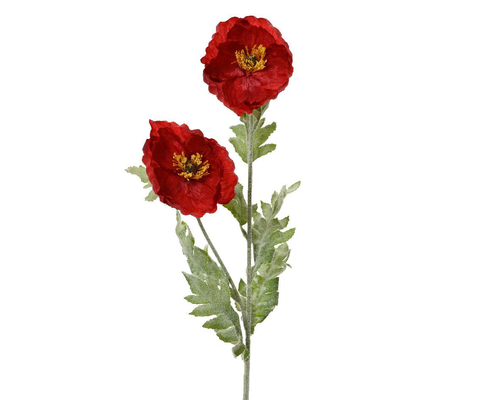 Visuel 1 du produit Coquelicot en polyester rouge 2 fleurs - 21 x 9 x 106 cm