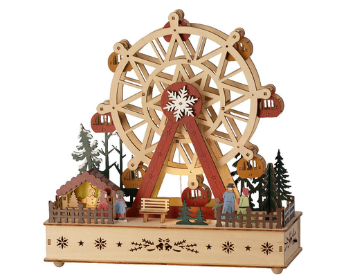 Visuel 1 du produit Village animé lumineux en contreplaqué avec grande roue à 7 LED blanc chaud Dicken’s - 12 x 28 x 28 cm