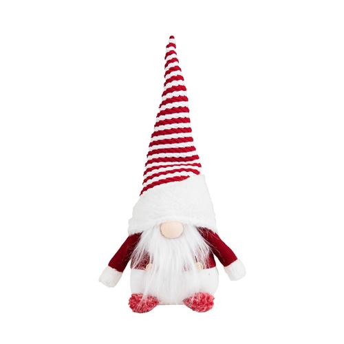 Visuel 1 du produit Peluche décorative de Noël gnome assis bonnet rayé en polyester coloris rouge et blanc - H 44 cm